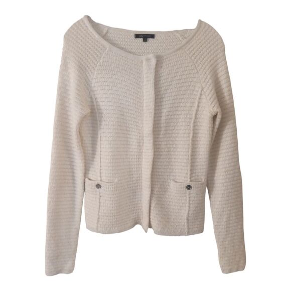 Anne Klein Sweater Blazer Women Small Off White Silver Metallic Zip - Picture 1 of 11
